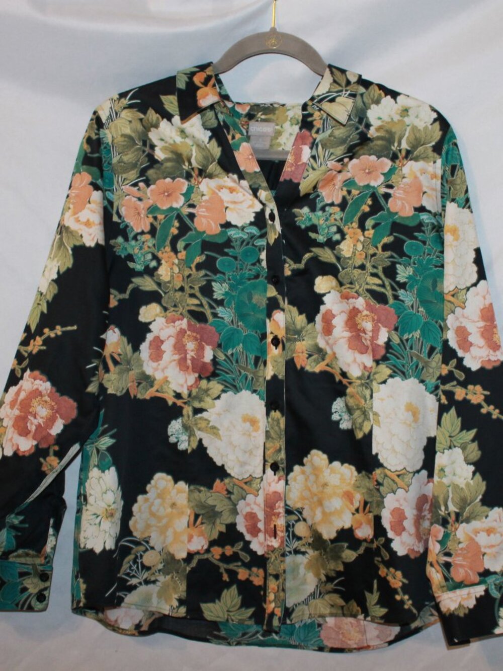 Chico's Long-Sleeve Floral "No Iron" Button Down